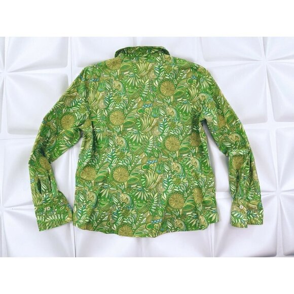 Liz Claiborne Sz 14 Colorful Green l Button Up Shirt Blouse Top Floral Print Art - Picture 4 of 8